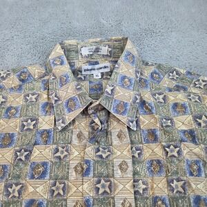 Pierre Cardin Mens Shirt XL Short Sleeve Buttons All Over Geometric Print Casual